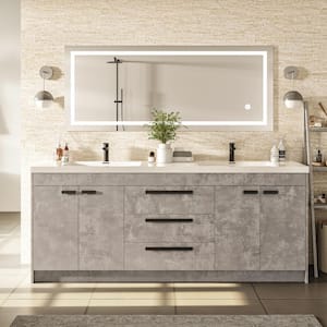 Lugano 84 in. W x 19 in. D x 36 in. H Double Bath Cement Gray Vanity with White Acrylic Top and White Integrated Sinks