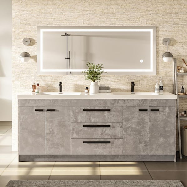 Eviva Lugano 84 in. W x 19 in. D x 36 in. H Double Bath Cement Gray Vanity with White Acrylic Top and White Integrated Sinks