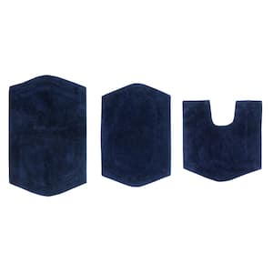 Waterford Collection 100% Cotton Tufted Bath Rug, 3-Pcs Set with Contour, Navy