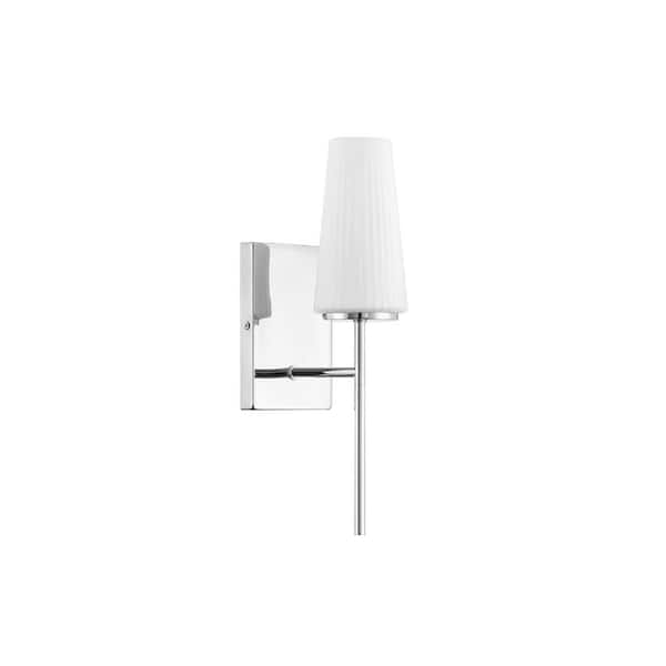 4.75 in. W x 16 in. H 1-Light Chrome Transitional Wall Sconce with Fluted White Opal Glass Shade