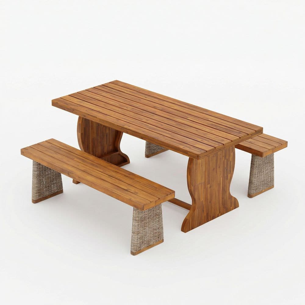 Xavier 3-Piece Rectangle Brown Solid Wood Top Dining Table Set Seats 4