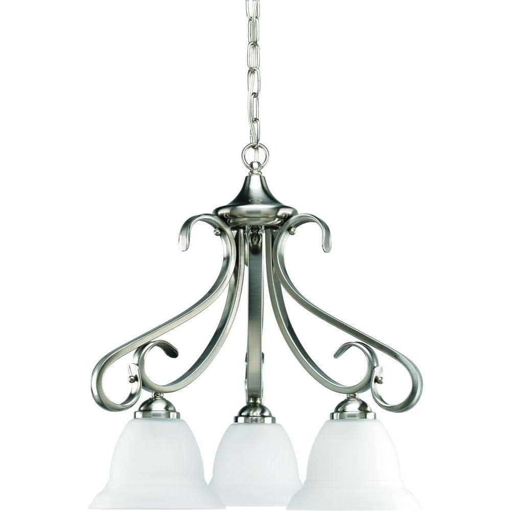 Torino Collection 3-Light Brushed Nickel Etched Glass Transitional Chandeli