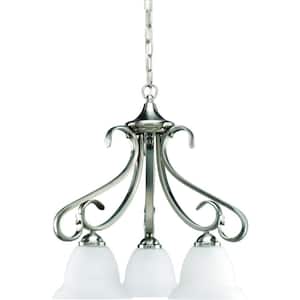 Torino Collection 3-Light Brushed Nickel Etched Glass Transitional Chandelier Light