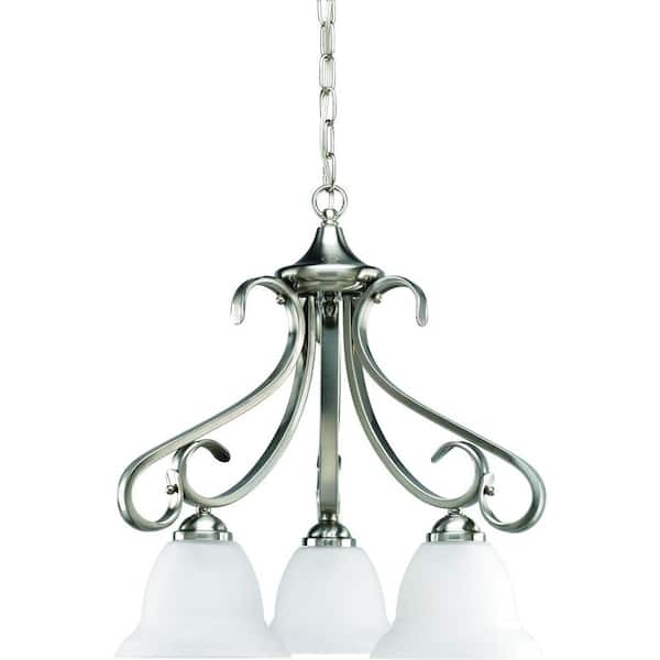 Progress Lighting Torino Collection 3-Light Brushed Nickel Etched Glass Transitional Chandelier Light