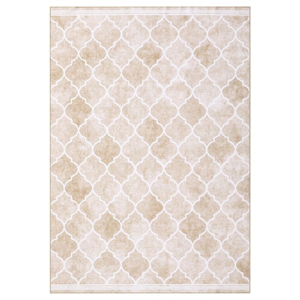 Vintage Grid Printed Rug Low Pile Non-Slip Carpet Washable Home Decor Rug Brown, 9 ft. x 12 ft. Area Rug