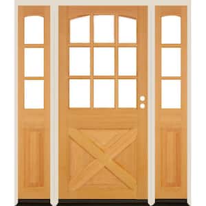 64 in. x 80 in. Farmhouse X Panel LH 1/2 Lite Clear Glass Natural Stain Douglas Fir Prehung Front Door with DSL
