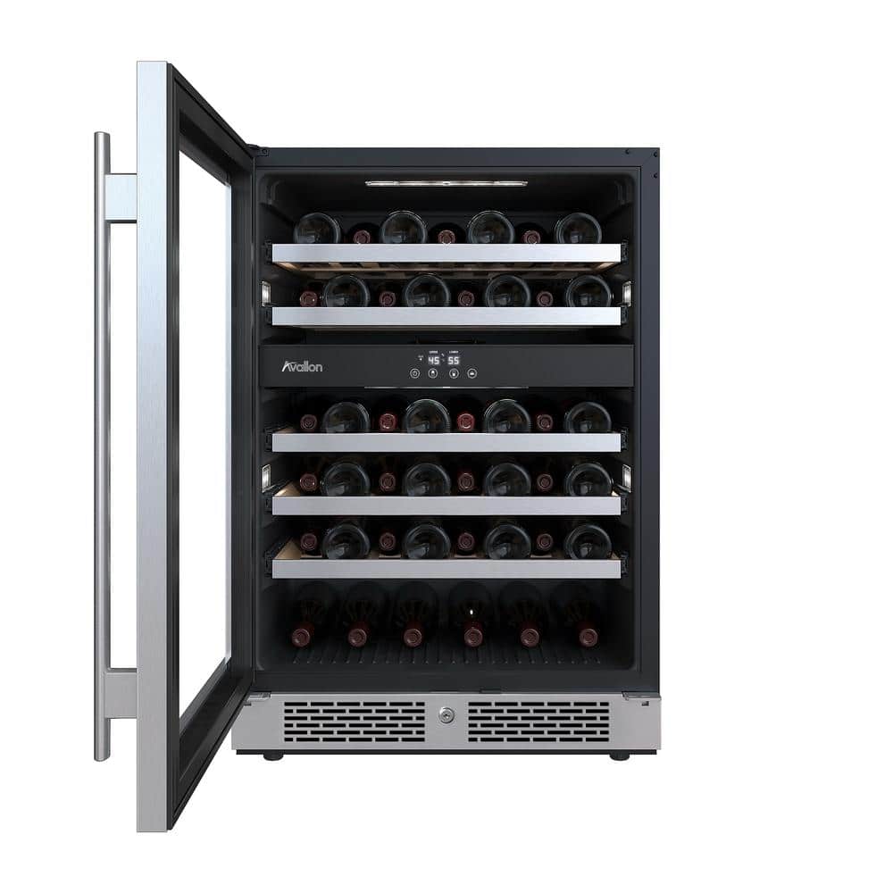 Stainless Steel 45-Bottle Dual Zone Wine Cooler with LED Lighting