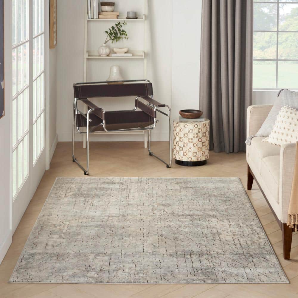 Reversible Abstract Gray Synthetic 5' x 7' Area Rug