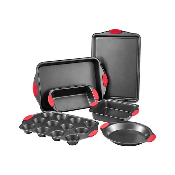 6-Piece Bakeware Set, Nonstick Carbon Steel Cookware Set, Stackable Trays with Silicone Handles, Easy-Clean Cookware