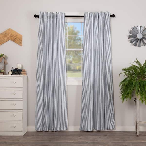 Sawyer Mill Blue 40 in W x 84 in L Ticking Stripe Light Filtering Rod Pocket Window Panel Denim Blue White Pair