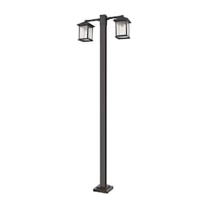 Portland 2-Light Rubbed Bronze 99 in. Aluminum Hardwired Outdoor Weather Resistant Post Light Set with No Bulb Included