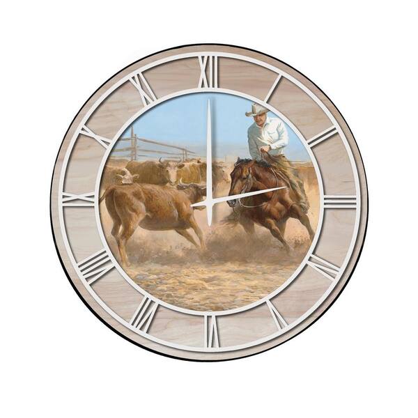 Unbranded "Working Girl" Woodgrain Accent and White Numbers Imaged Wall Clock