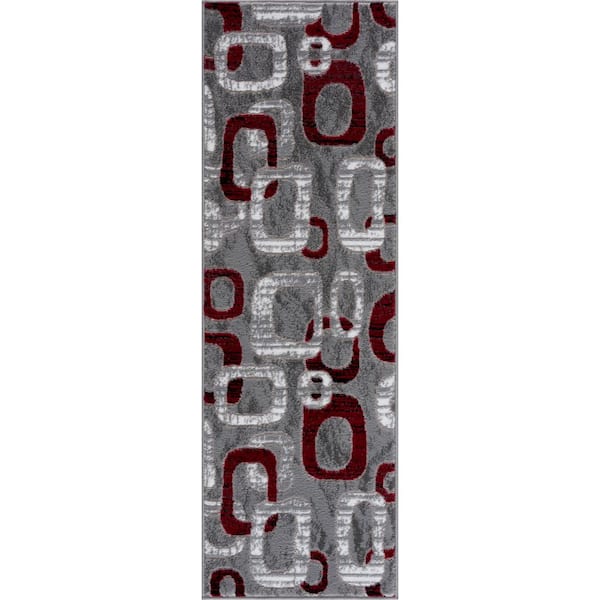 L'Baiet Emberly Red Geometric 2 ft. x 6 ft. Runner Area Rug