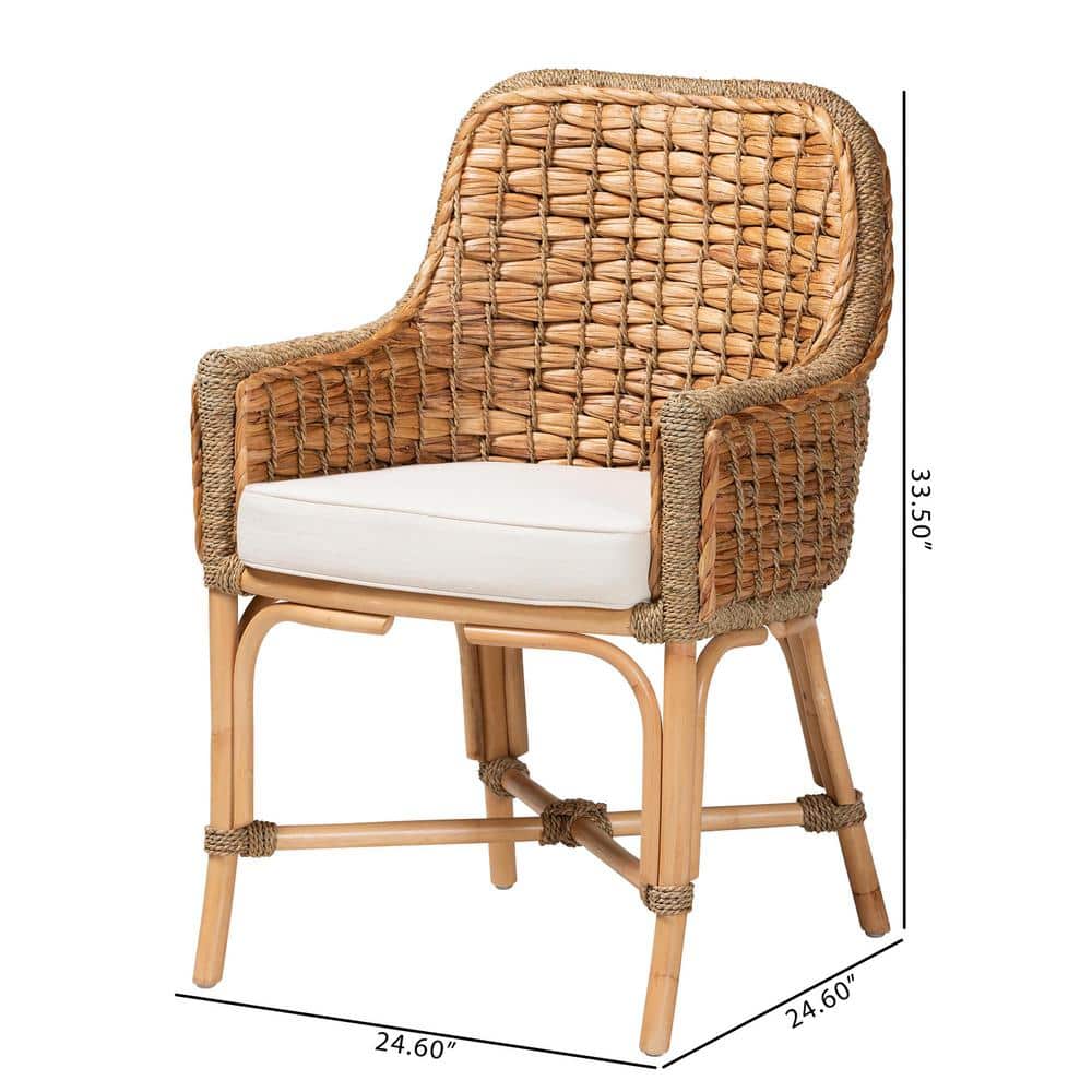 Low White and Brown Rattan Cane Arm Chair