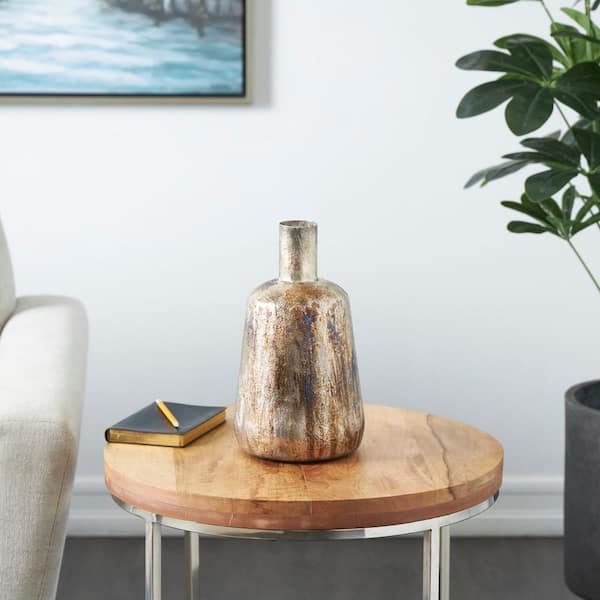 Litton Lane Bronze Foiled Metal Decorative Vase with Bronze and Blue Accents