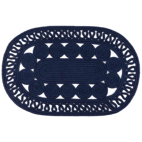 Reef Handwoven Oval Navy 3 ft. x 5 ft. Outdoor Oval Rug