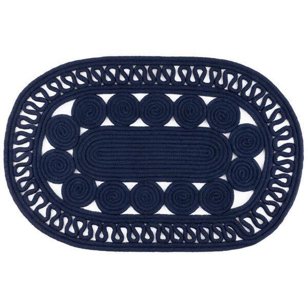Reef Handwoven Oval Navy 5 ft. x 8 ft. Outdoor Oval Rug