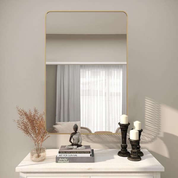 Sxiawe 24 in. W x 36.2 in. H Gold Rectangle Aluminum Frame Wall-Mounted Bathroom Mirror/Vanity mirror