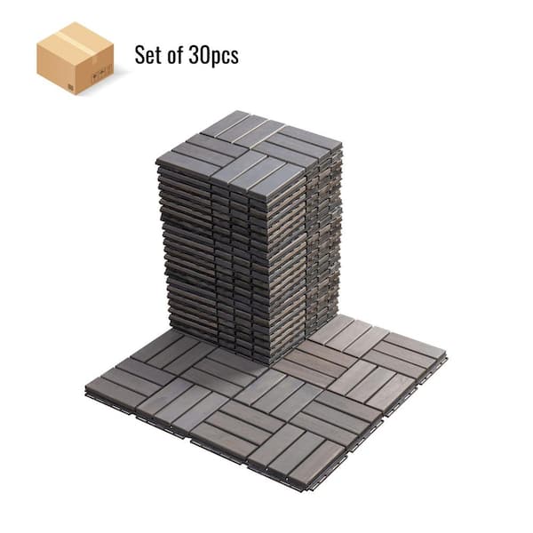Tunearary Gray 12 in. x 12 in. Square Acacia Hardwood Checker Interlocking Floor Tiles, Deck Tiles, Garage Flooring (30-Piece)