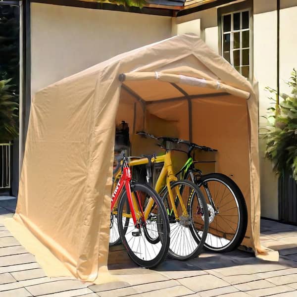 7 ft. W x 8 ft. D x 7.5 ft. H Steel Outdoor Portable Carport Garage/Shed Kit Tent with 2 Roll Up Doors, Sand Brown