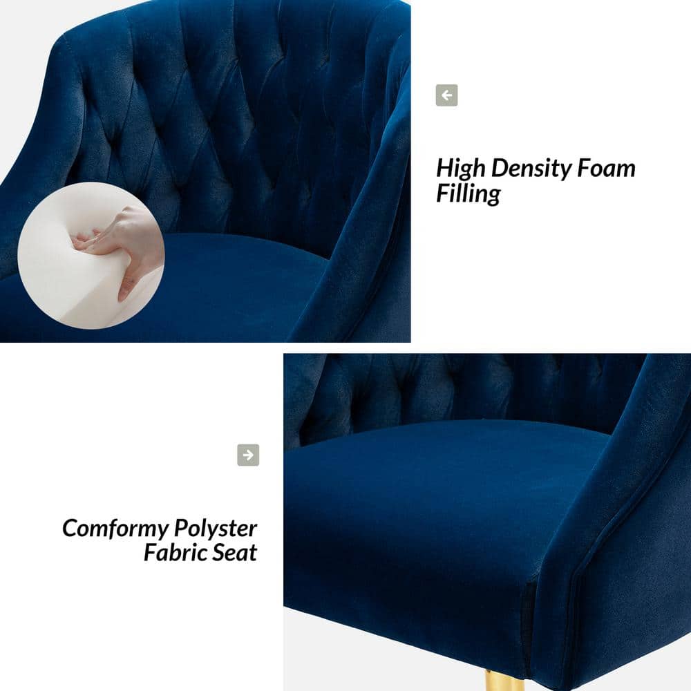 Navy Velvet Ergonomic Swivel Task Chair with Gold Legs