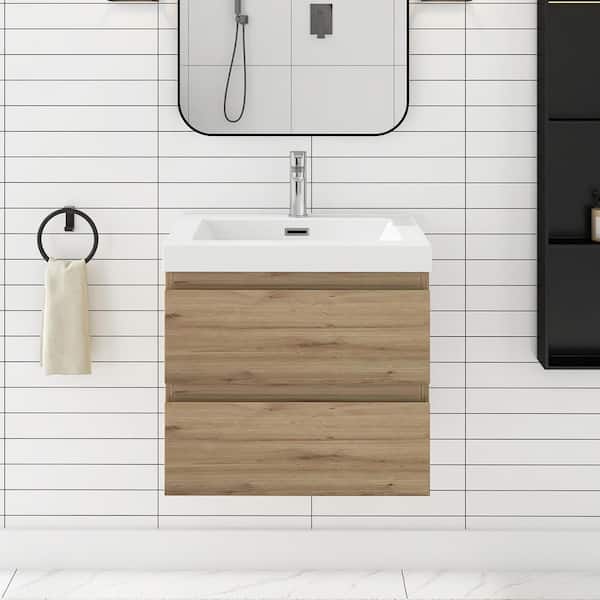 Staykiwi 23.7 in. W x 18.9 in. D x 21.7 in. H Single Sink Wall Mounted Bath Vanity in Fook White Cultured Marble Top