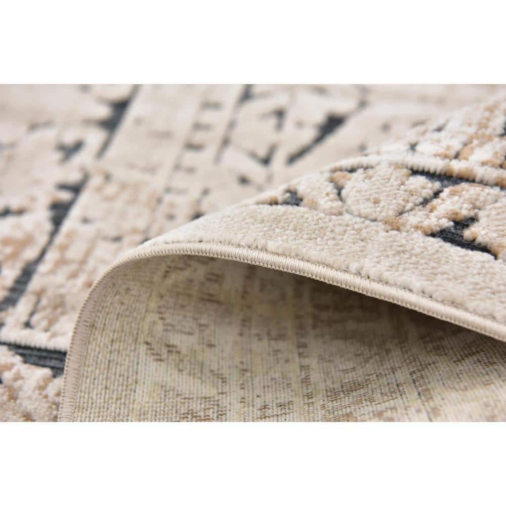 Beige and Light Brown Square Stain-Resistant Rug