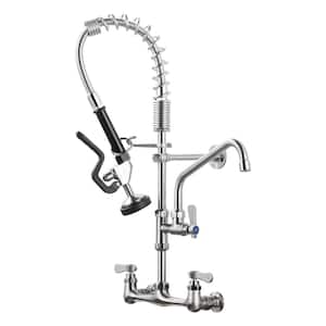 Wall Mount Triple Handle Pull Down Sprayer Kitchen Faucet with Pre-Rinse Sprayer with Advanced Spray in Brushed Nickel