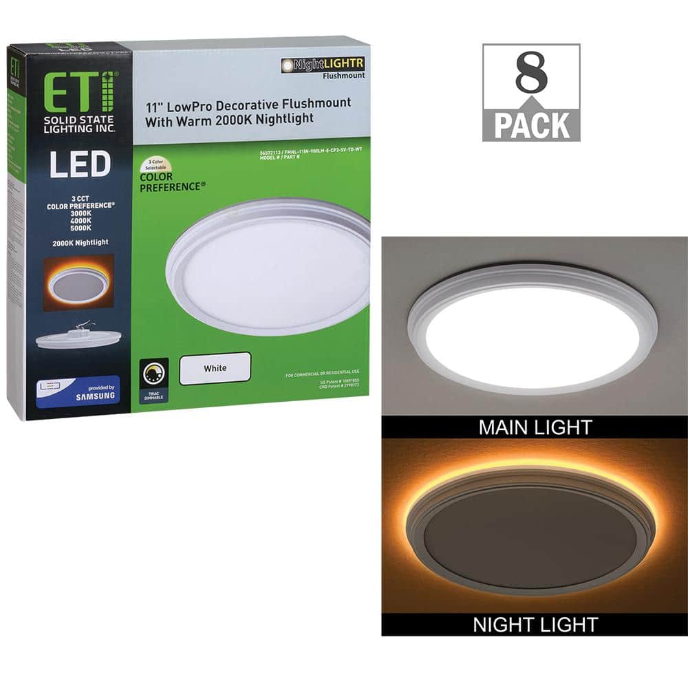 ETI LIGHTING 11 in. White Low Profile LED Flush Mount Ceiling Light ...