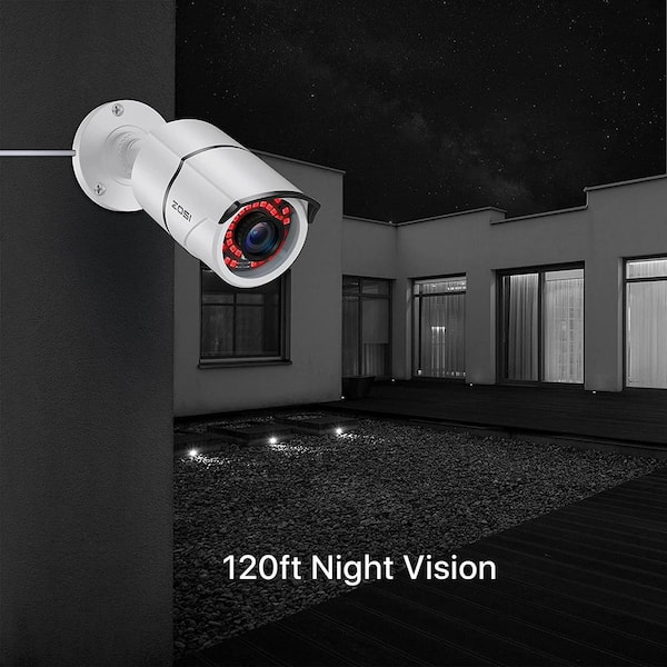 ZOSI Wired 1080p White Outdoor Bullet TVI Security Camera