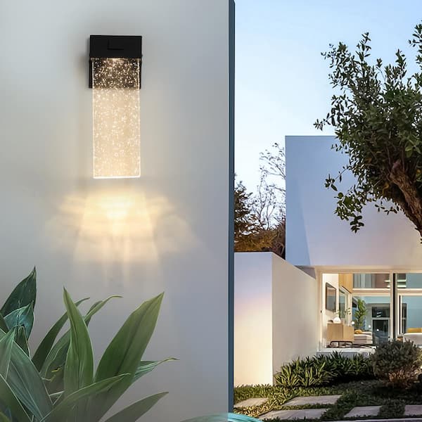 12.2 in. Transparent Dusk to Dawn Outdoor Hardwired Wall Lantern Scone with LED Light (2-Pack)