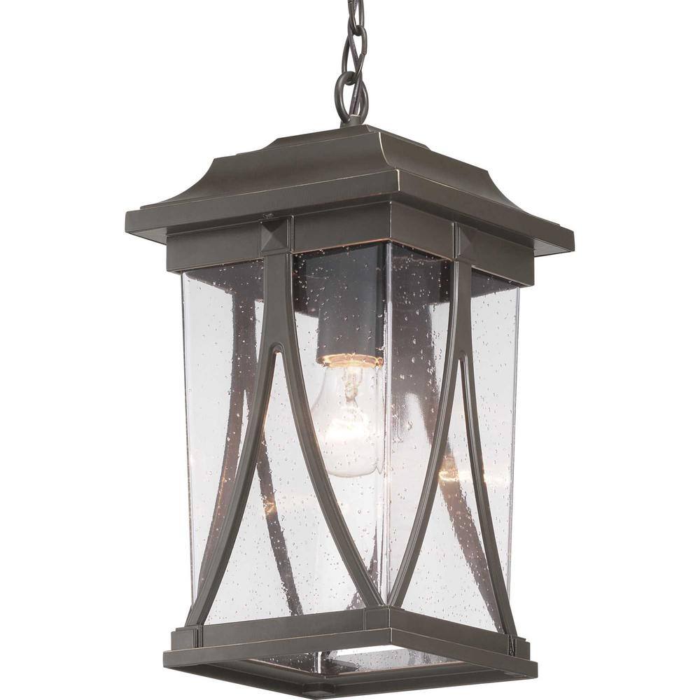 Antique Bronze Outdoor Hanging Lantern with Clear Seeded Glass