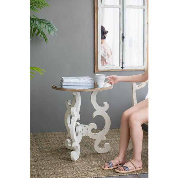 A&B Home 23.6 in. White/Brown Round MDF End Table