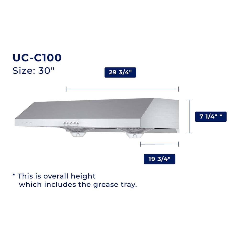 Hauslane 30" Stainless Steel Under Cabinet Range Hood with Charcoal Filter