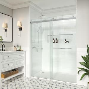 60 in. W x 79 in. H Double Sliding Frameless Bath Shower Door in Chrome with Easy-Clean 3/8 in. Glass & Handle