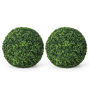 DECWIN 2 Pcs 15 inch 4 Layers Artificial Boxwood Ball Small Topiary Balls UV-proof Round Greenery Balls for Indoor Outdoor Garden Backyard Decor (2