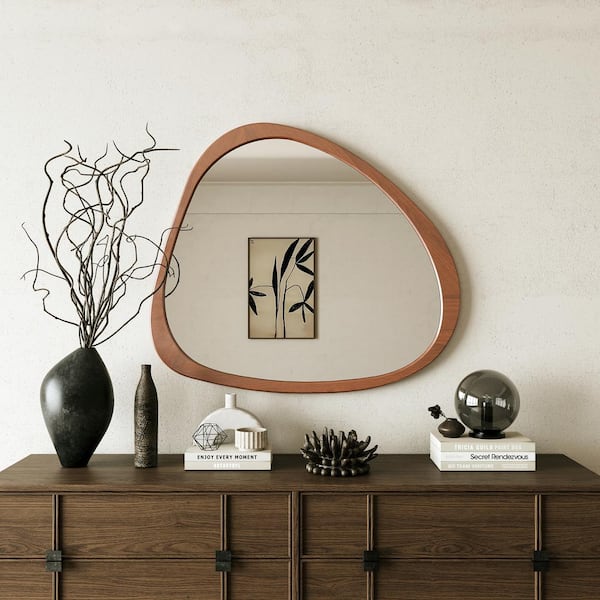 Staykiwi 45 in. W x 39 in. H Irregular Framed Wall Bathroom Vanity Mirror in Natural Wood