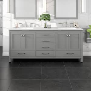 Aberdeen 78 in. W x 22 in. D x 34 in. H Double Bath Vanity in Gray with Carrara Quartz Top with White Sinks