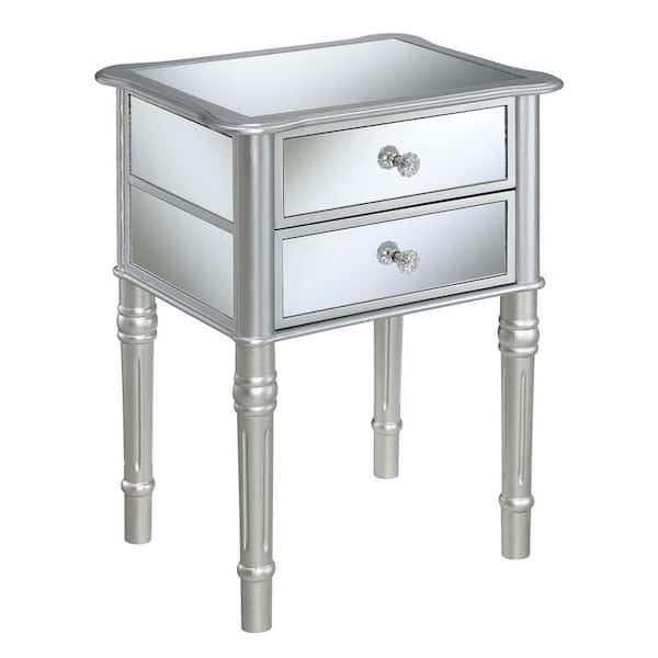 Convenience Concepts Gold Coast Mayfair 14 in. Silver Standard Rectangular Mirror Top End Table with 2-Drawers