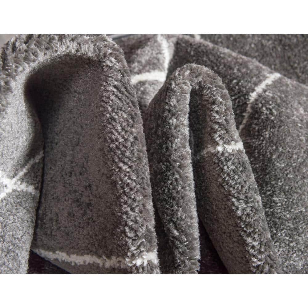 Dark Gray and Ivory Geometric Trellis 6' x 9' Area Rug