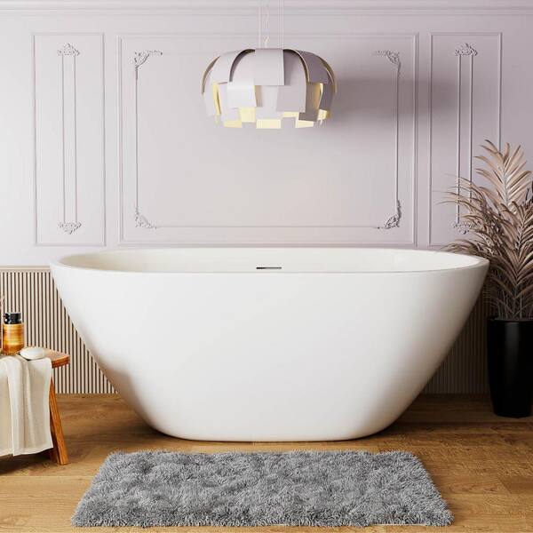 INSTER 65 in. W. x 28.34 in. Acrylic Oval Freestanding Bowl Shaped Flatbottom Soaking Tub Non-Whirlpool Bathtub in White