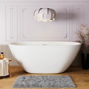 65 in. W. x 28.34 in. Acrylic Oval Freestanding Bowl Shaped Flatbottom Soaking Tub Non-Whirlpool Bathtub in White