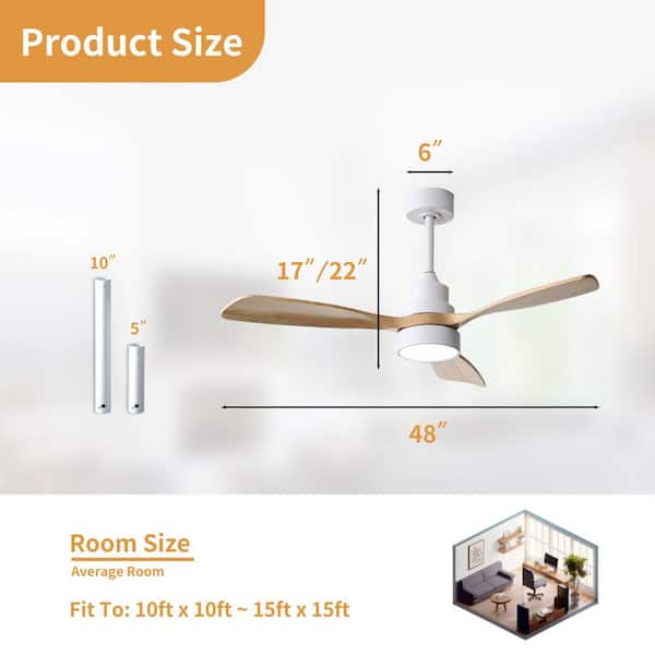 48 in. Integrated LED Indoor Downrod Mount Oak Standard Ceiling Fan with Dimmable Light and Remote 6-Speed