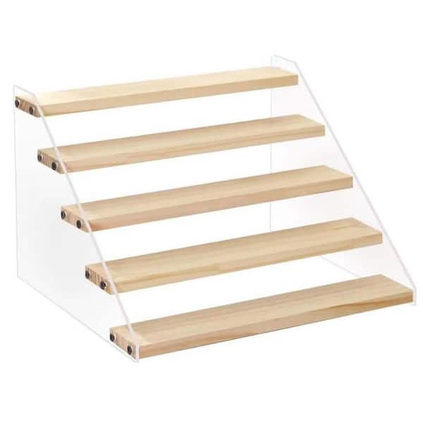5 Tier Wooden Acrylic Space Saving Countertop Cabinet Organizer Spice Rack Shelf Display Stand
