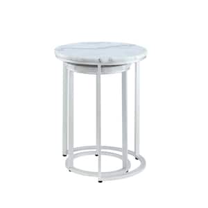 Marley 17.5 in. Wide Silver Round Marble Stone Top End Table