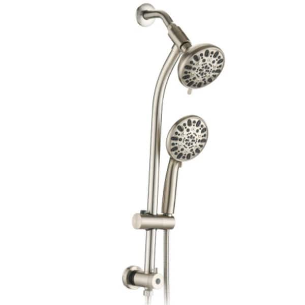 Lukvuzo Drill-Free 7-Spray 5 in. Dual Shower Head and Handheld Shower in Brushed Nickel