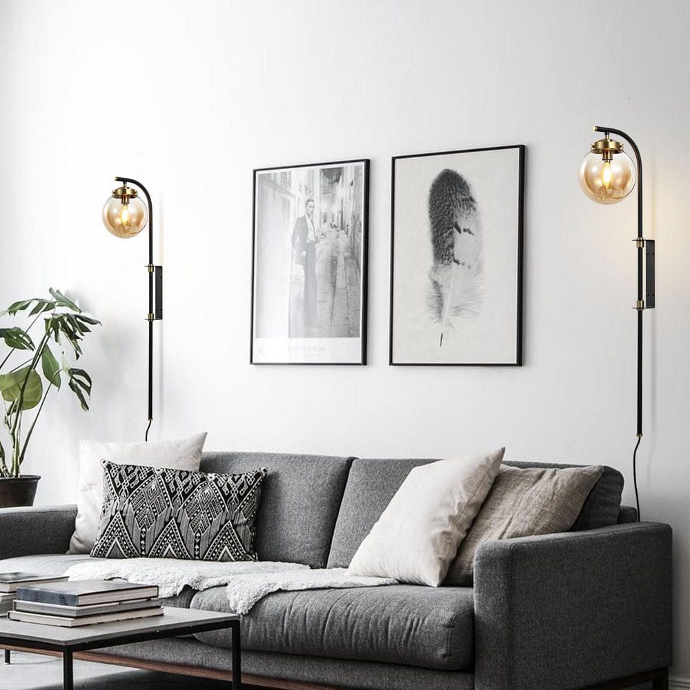 Set of 2 Bulbs Required Light Black Plug in Swing Arm Wall Lamps with Globe Shade and 72 in Cord for Living Room price history on PriceWatchPro