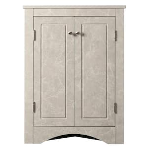 17 in. W x 17 in. D x 32 in. H White Marble Linen Cabinet, Triangle Bathroom Storage Cabinet with Adjustable Shelves