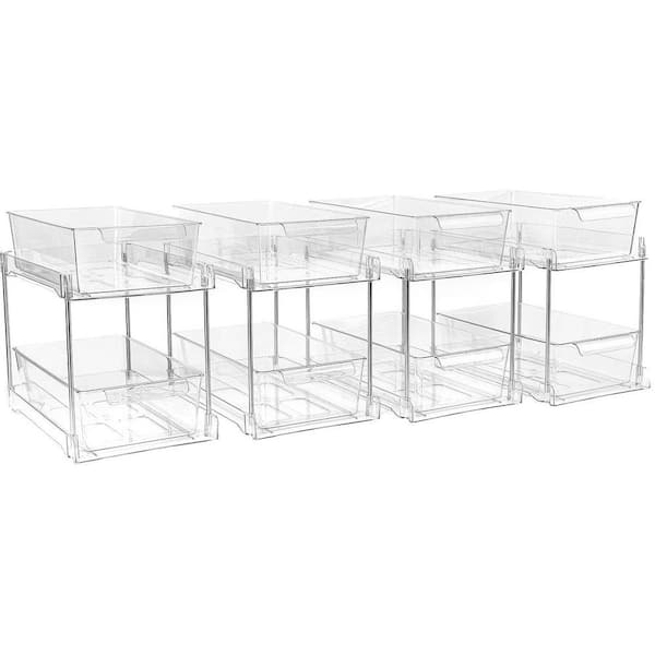 2-Tier Under Sink Organizer w/ Sliding Baskets, White ABS/Metal Frame for Bathroom/Kitchen