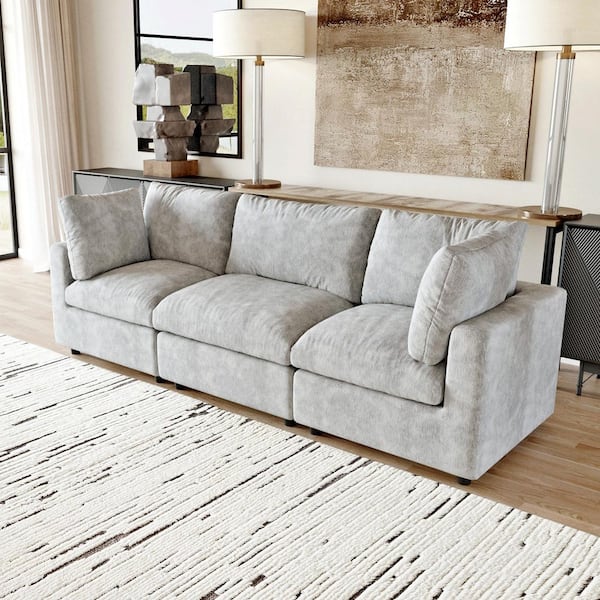 101 in. Square Arm Chenille Fabric 3-Piece Modular Free Combination Sectional Sofa in. Gray